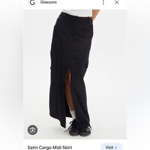 BLACK MAXI CARGO DENIM SKIRT